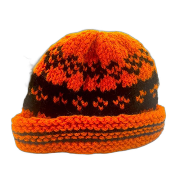Other - Handmade Knit Boys 2T Orange and Black Beanie Kid Hat